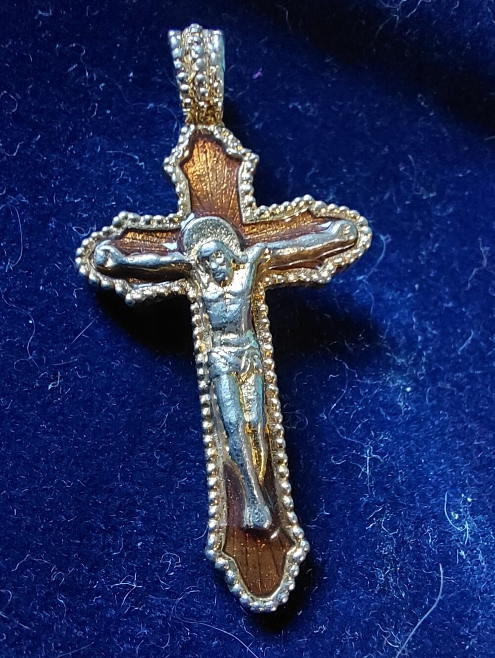 VTG Vatican Library Collection Enameled Crucifix Pendant Goldtone/Silvertone
